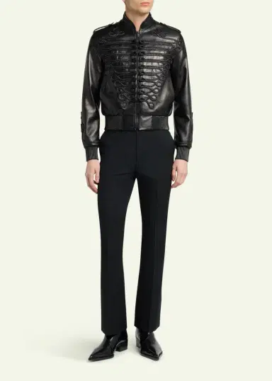 Alexander McQueen Men's Wool Slim Flare Flat-Front Trousers | Thumbnail 2