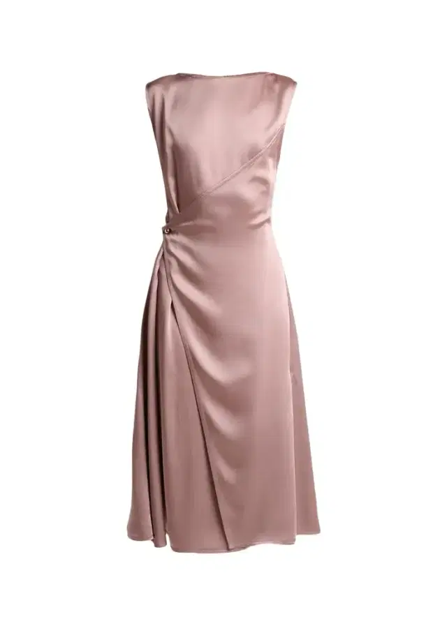Sleeveless Satin Butttoned Wrap Midi Dress