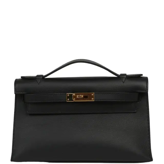 Pre-owned Hermes Kelly Pochette Black Swift Rose Gold Hardware