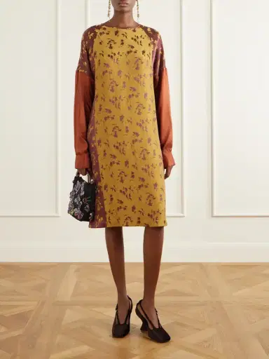 Dries Van Noten Satin-trimmed Floral-jacquard Midi Dress | Thumbnail 2
