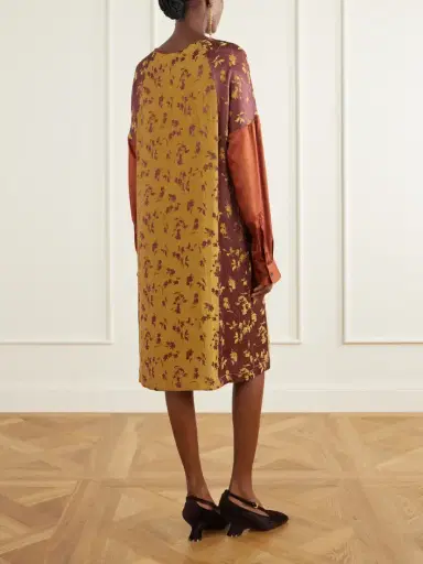 Dries Van Noten Satin-trimmed Floral-jacquard Midi Dress | Thumbnail 3