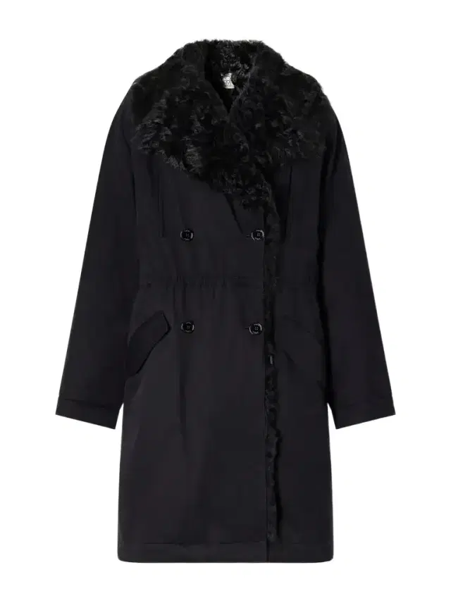 Double-breasted Shearling-trimmed Organic Cotton Coat