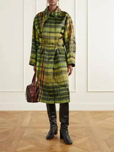 Dries Van Noten Belted Checked Duchesse Satin Coat | Thumbnail 2