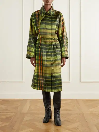 Dries Van Noten Belted Checked Duchesse Satin Coat | Thumbnail 3