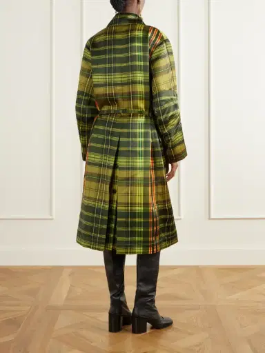 Dries Van Noten Belted Checked Duchesse Satin Coat | Thumbnail 4