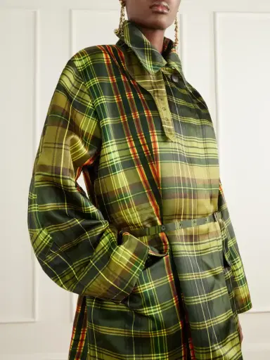 Dries Van Noten Belted Checked Duchesse Satin Coat | Thumbnail 5