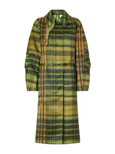 Dries Van Noten Belted Checked Duchesse Satin Coat | Thumbnail 1