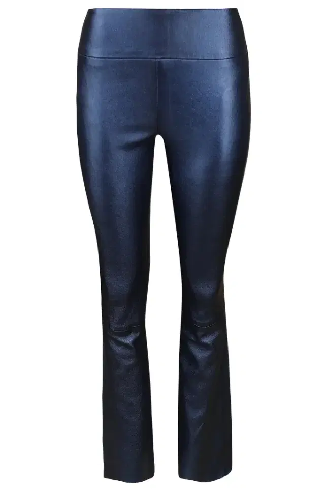 Sprwmn Ankle Flare Leather Pant - Metallic Navy
