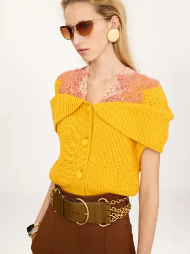 Chloé Cape cardigan in a cotton knit & lace | Thumbnail 3 Chloé Cape cardigan in a cotton knit & lace | Thumbnail 3
