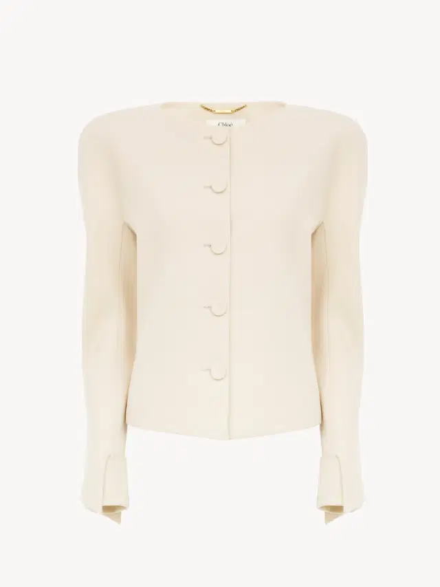 Chloe Collarless fitted jacket in wool grain de poudre