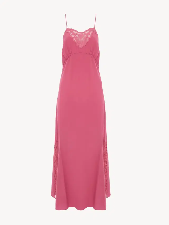 Chloe Long lingerie dress in crêpe de chine & lace