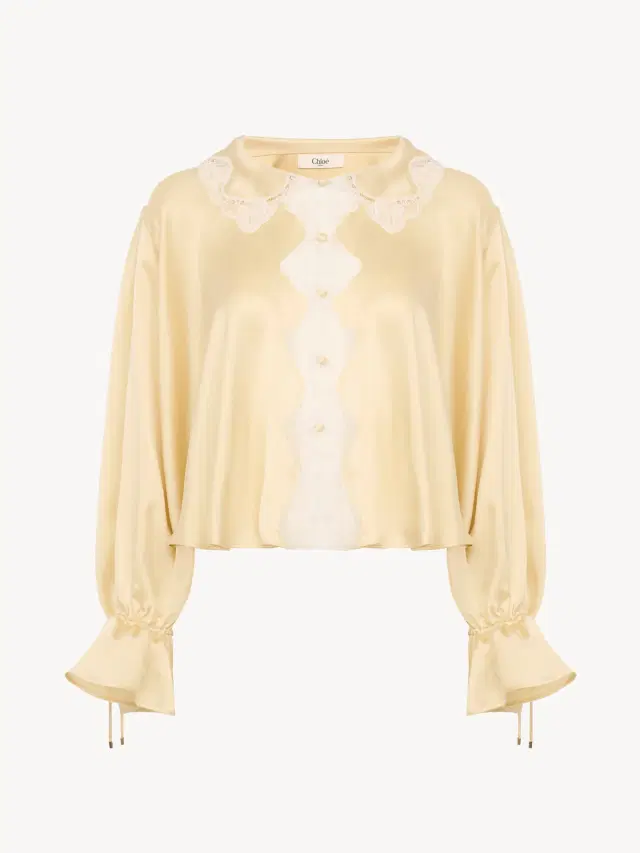 Chloe Fluid top in washed silk satin & lace