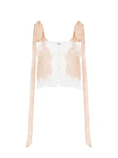 Chloé Knotted-strap cropped top in silk charmeuse & lace | Thumbnail 1