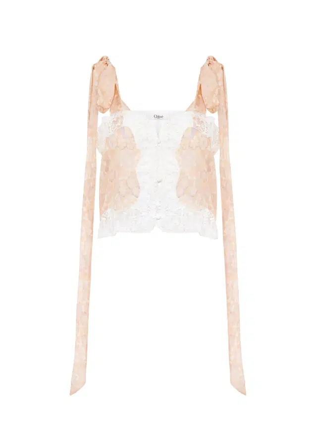 Chloe Knotted-strap cropped top in silk charmeuse & lace