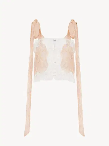 Chloé Knotted-strap cropped top in silk charmeuse & lace | Thumbnail 6