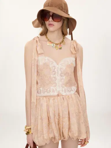 Chloé Knotted-strap cropped top in silk charmeuse & lace | Thumbnail 3