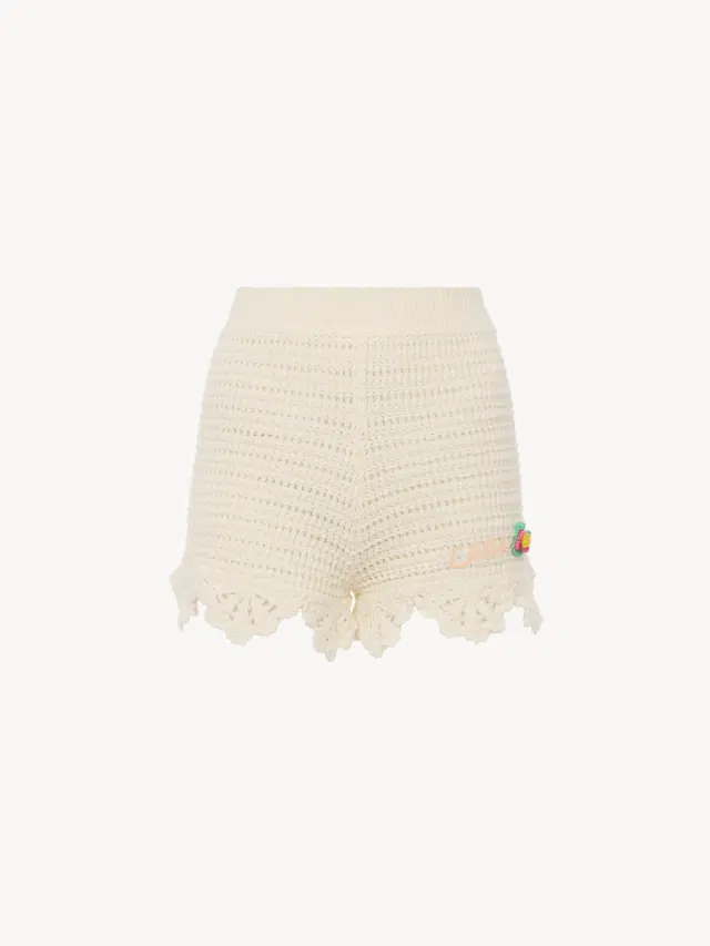 Chloe High-waisted logo mini shorts in crochet knit