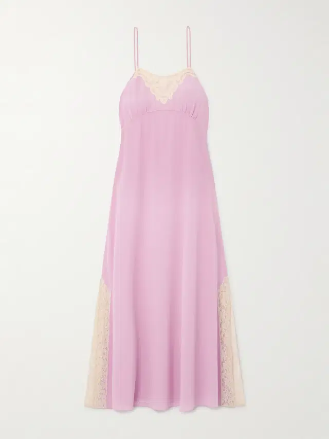 Chloé Lace-trimmed silk crepe de chine midi dress