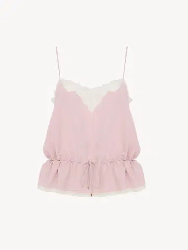 Chloé Drawstring camisole top in crêpe de chine & lace | Thumbnail 6