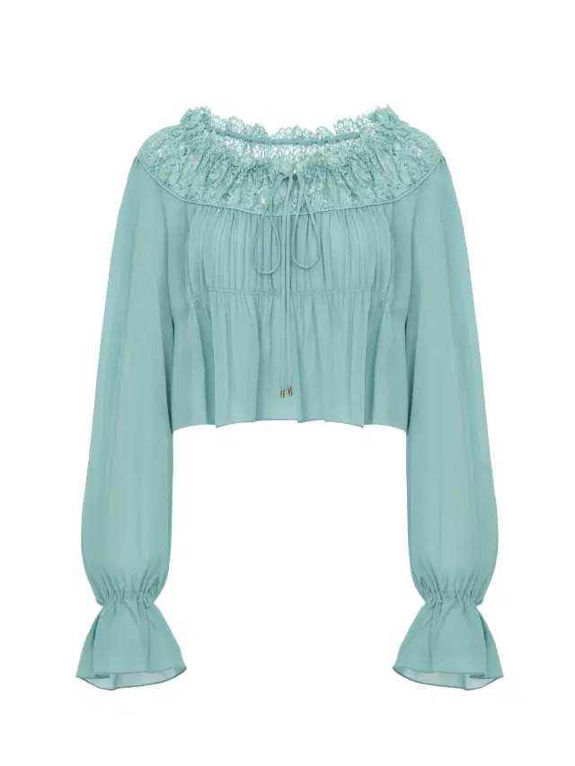 Chloe Scoop-neck cropped top in silk georgette & lace