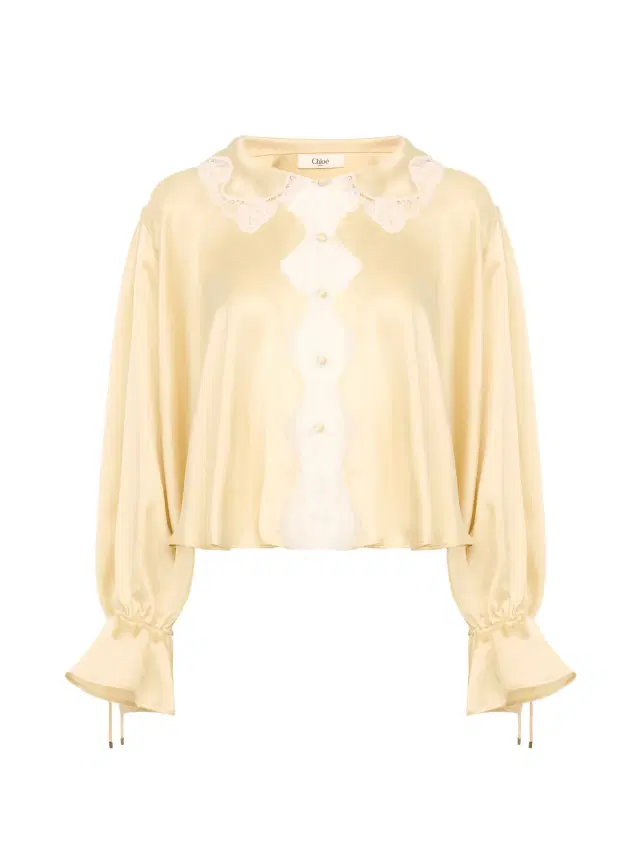 Chloe Fluid top in washed silk satin & lace