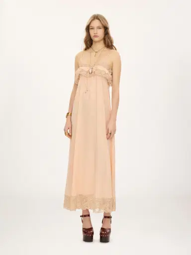 Chloé Thin-strap long dress in silk jacquard & lace | Thumbnail 2