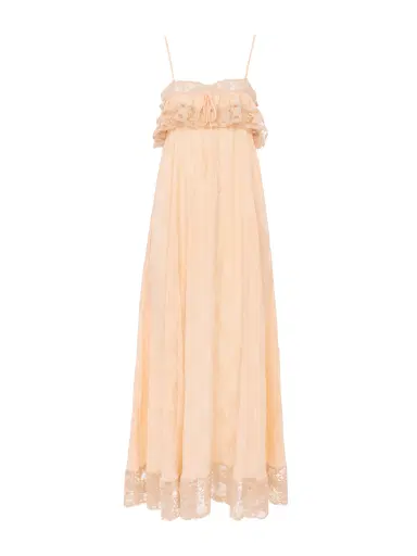 Chloé Thin-strap long dress in silk jacquard & lace | Thumbnail 1