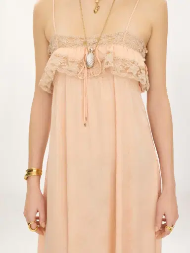 Chloé Thin-strap long dress in silk jacquard & lace | Thumbnail 3
