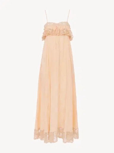 Chloé Thin-strap long dress in silk jacquard & lace | Thumbnail 6