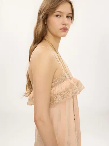 Chloé Thin-strap long dress in silk jacquard & lace | Thumbnail 5