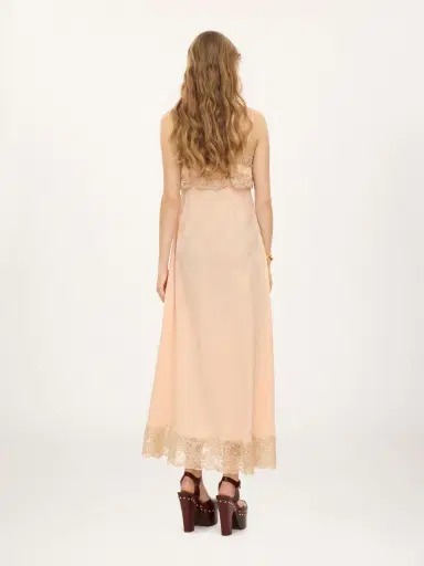 Chloé Thin-strap long dress in silk jacquard & lace | Thumbnail 4