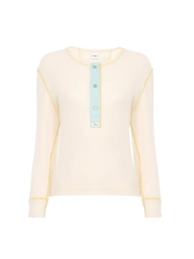 Fitted Henley shirt in cotton jersey