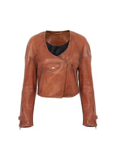 Chloé Cropped scoop-neck jacket in leather | Thumbnail 1