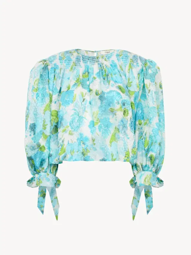 Chloe Gathered cropped top in silk jacquard
