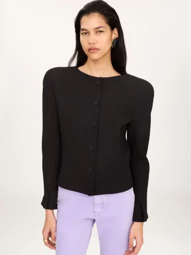 Chloé Collarless fitted jacket in wool crêpe | Thumbnail 3 Chloé Collarless fitted jacket in wool crêpe | Thumbnail 3