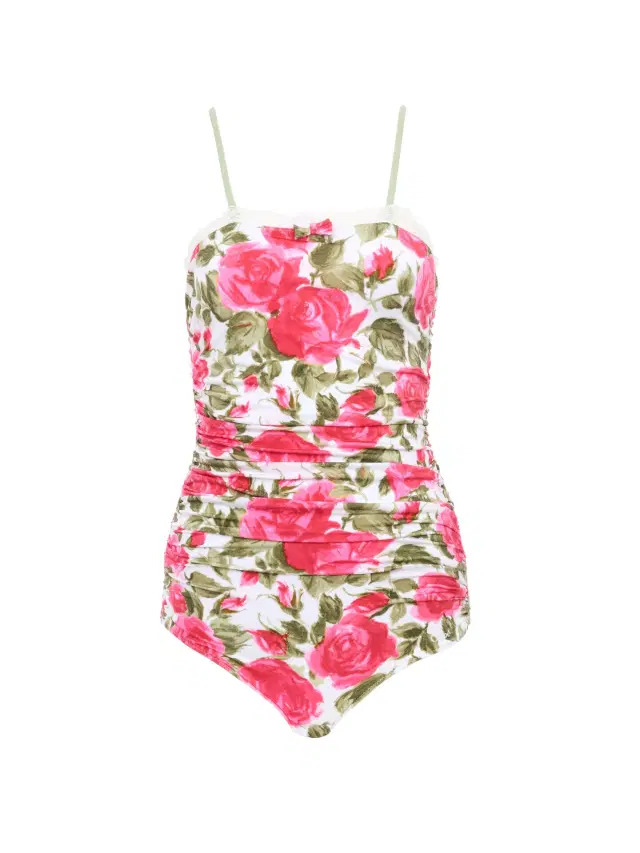 Chloe Rose-print ruched bodysuit