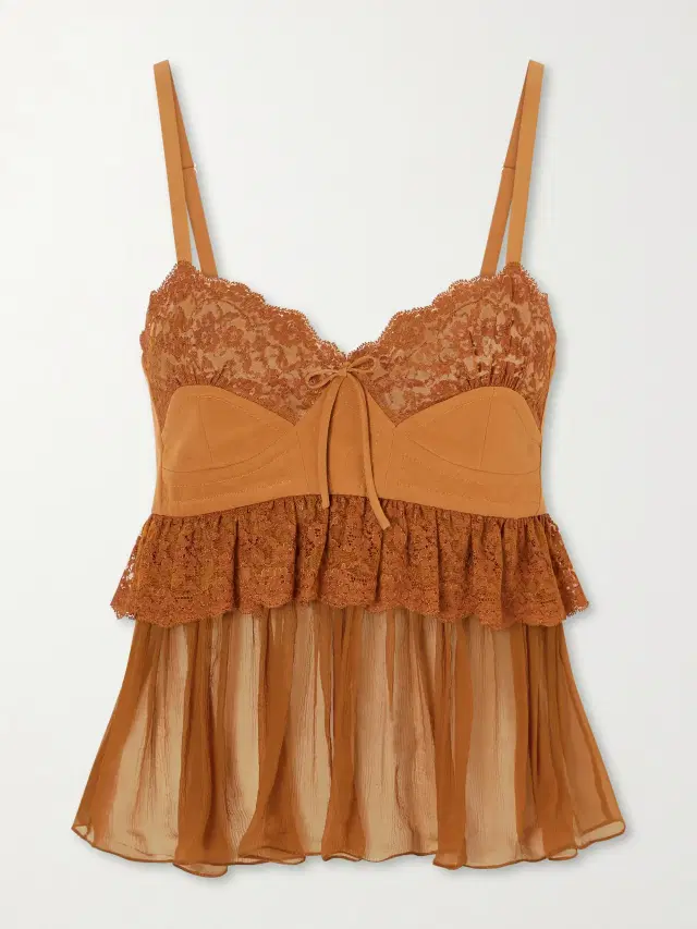 Chloé Lace-trimmed silk crepe tank