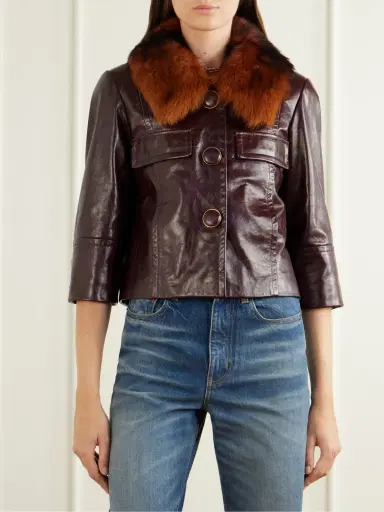 Chloé Cropped shearling-trimmed leather jacket | Thumbnail 3