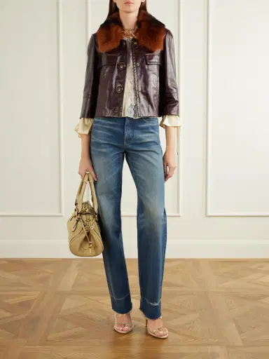 Chloé Cropped shearling-trimmed leather jacket | Thumbnail 2