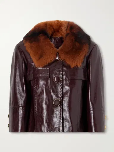 Chloé Cropped shearling-trimmed leather jacket | Thumbnail 1