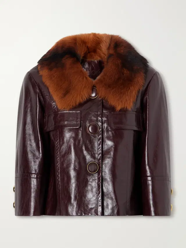 Chloé Cropped shearling-trimmed leather jacket
