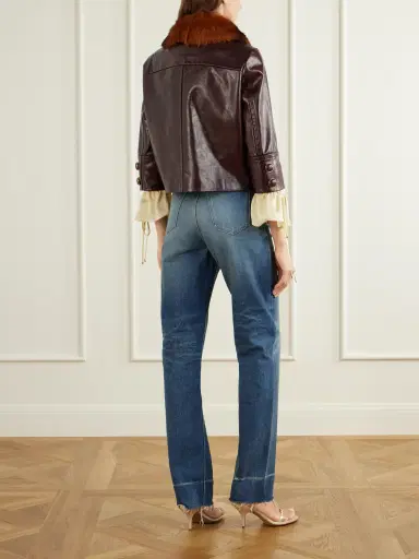 Chloé Cropped shearling-trimmed leather jacket | Thumbnail 4