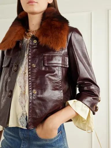 Chloé Cropped shearling-trimmed leather jacket | Thumbnail 5