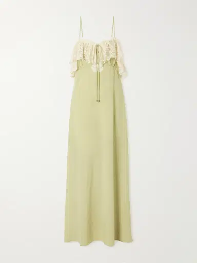 Chloé Lace-trimmed silk-crepe de chine maxi dress | Thumbnail 1 Chloé Lace-trimmed silk-crepe de chine maxi dress | Thumbnail 1