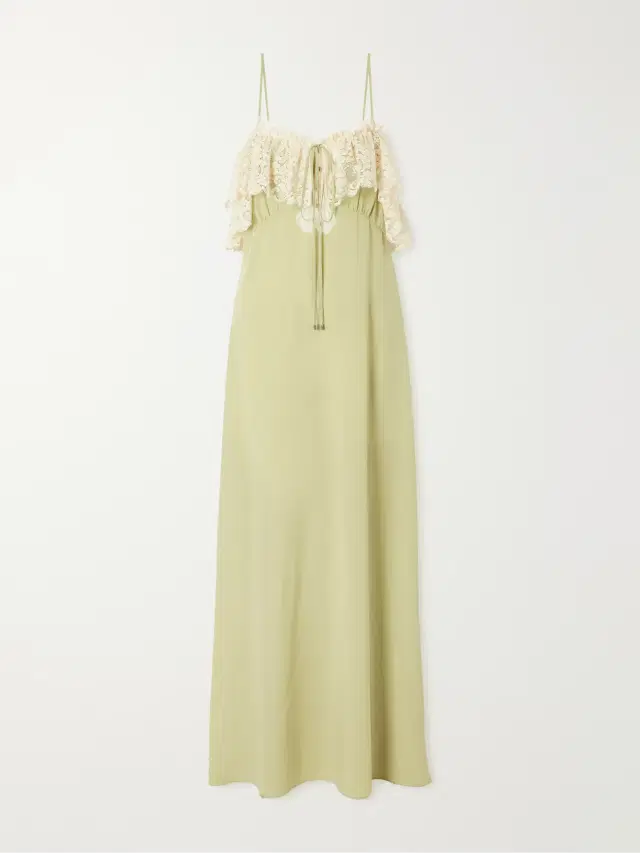 Chloé Lace-trimmed silk-crepe de chine maxi dress
