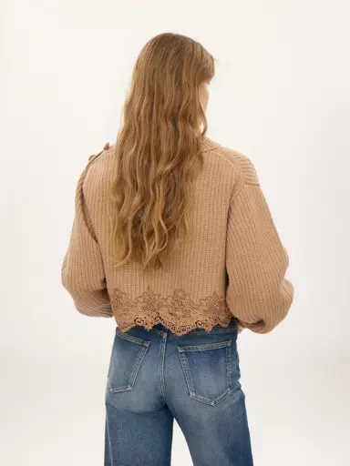CHLOE ACCESSORIES Cropped mock-neck sweater in a wool and cashmere knit & lace | Thumbnail 2
