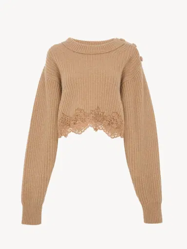 CHLOE ACCESSORIES Cropped mock-neck sweater in a wool and cashmere knit & lace | Thumbnail 1