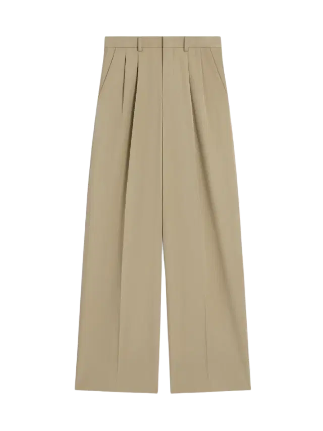 Pleated Trousers in Cotton and Wool Gabardine