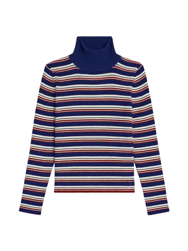 Celine Turtleneck Sweater in Striped Ribbed Wool