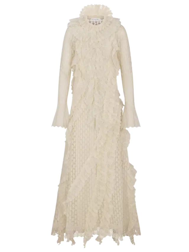 Dior Long Ruffled Dress with Removable Ruched Collar